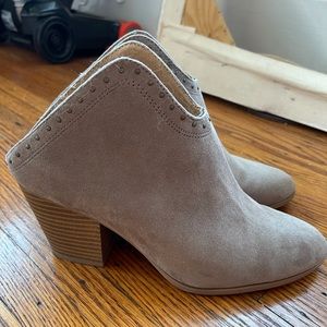 suede booties with studs and wooden heel